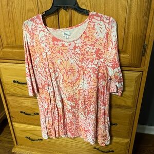 Kim Rogers Coral and White Patterned Blouse